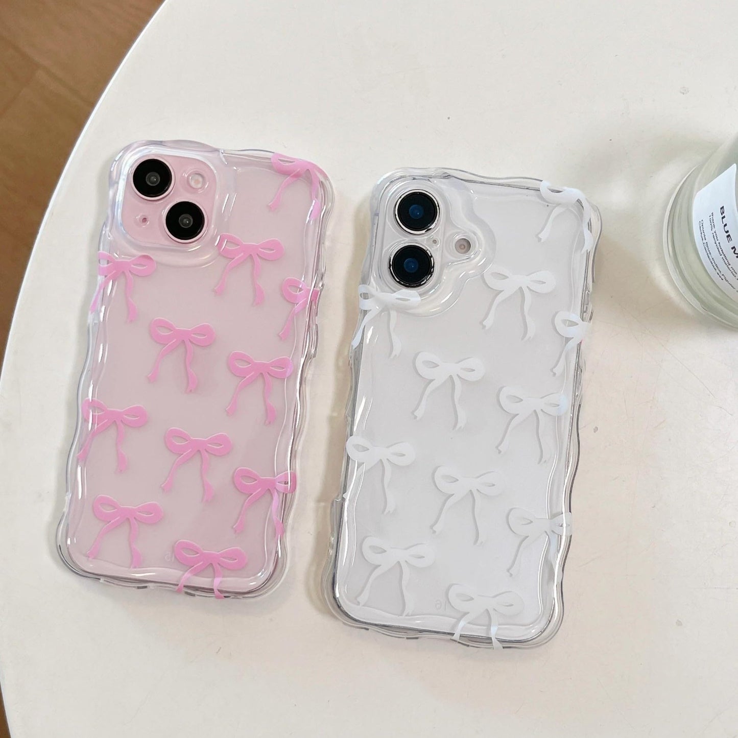 Cute Ribbon Bows Case for iPhone, Wavy Curly Frame Clear Transparent Soft Silicone TPU Bumper Shockproof Protective Cover