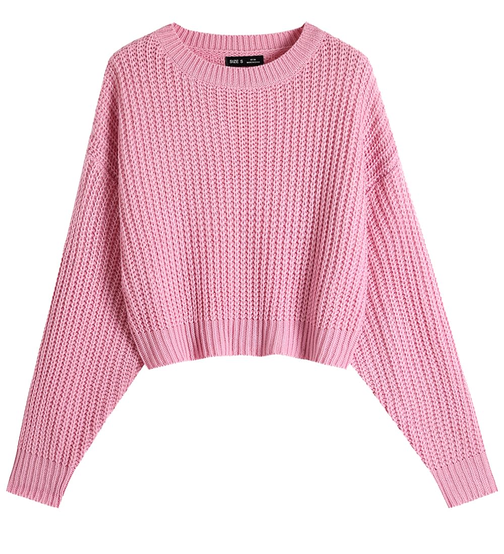 Sexy Crew Neck Batwing Cute Cropped Sweater - Lightweight Soft Knitted Short Pullover Jumper