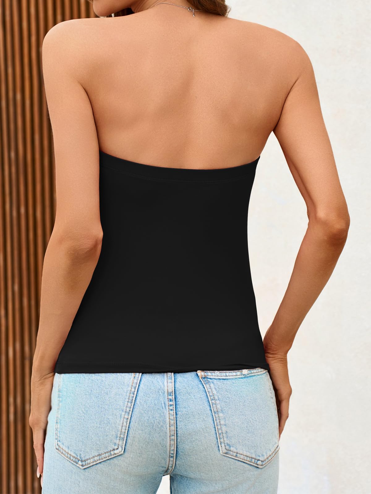 Cute Bow Strapless Tube Top - Cropped Fitted Y2K Bandeau Tank Tops Backless Corset Shirts