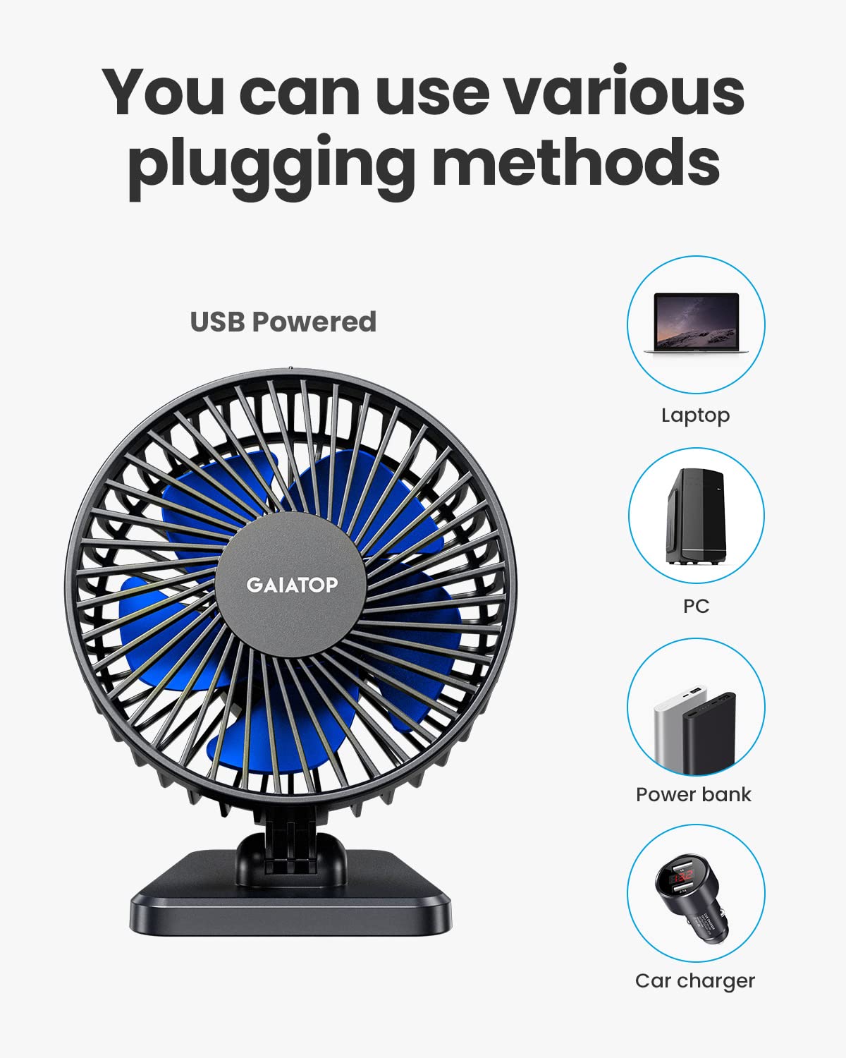 SmallPersonal Portable Quiet 3 Speeds, USB Desk Fan - Adjustment Mini Table Desktop