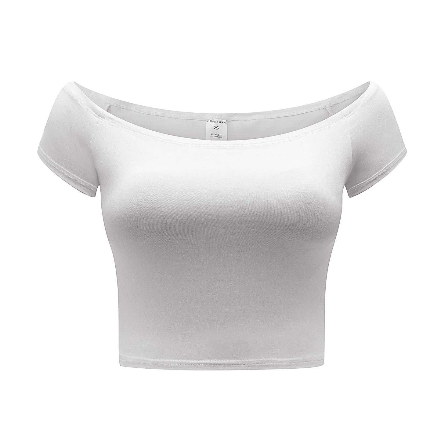 Women's Off Shoulder Short Sleeve Crop Top Comfy Basic Stretch Layer Shirt