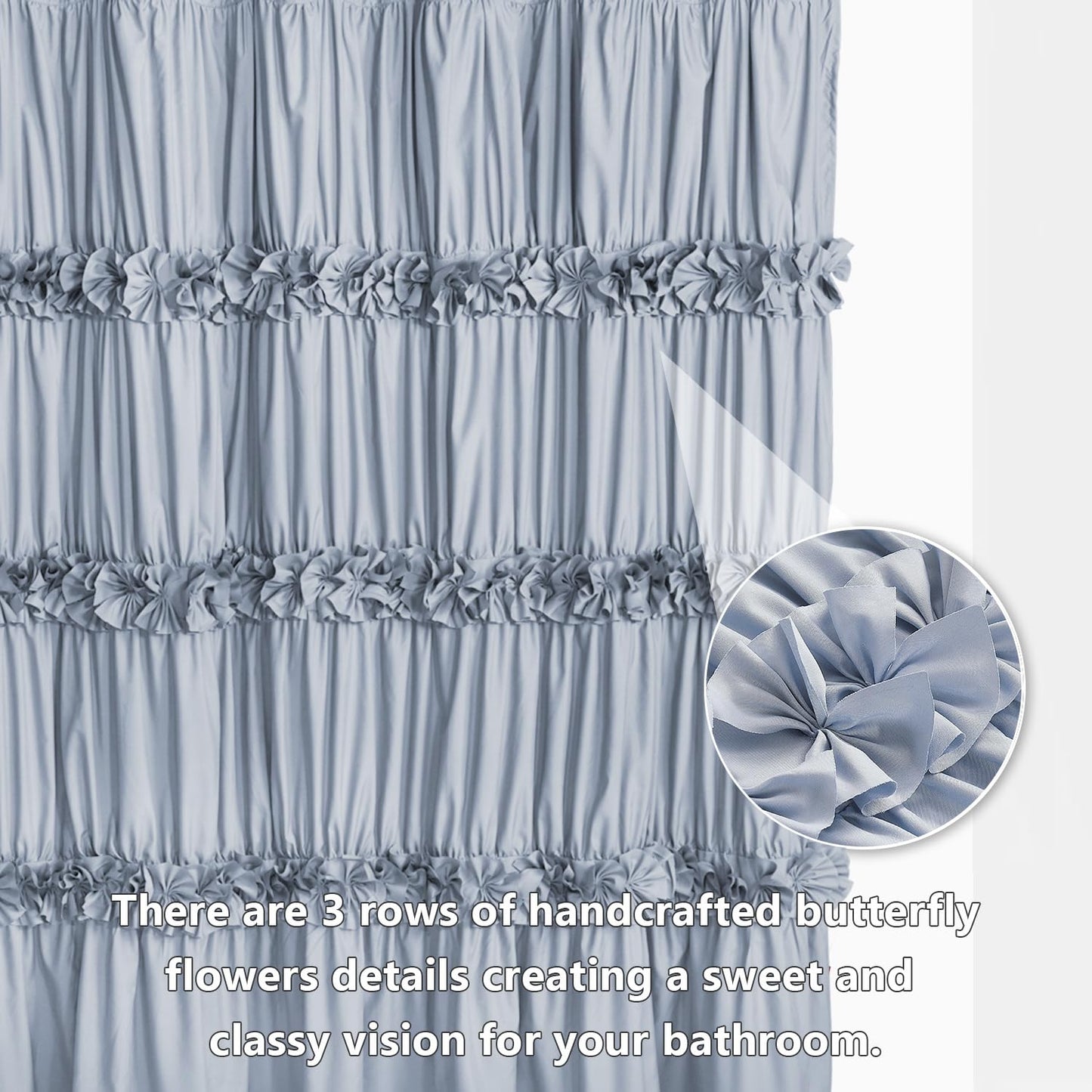 Victorian Bow Tie Ruffle Shower Curtain, with 12 Buttonholes, 72" W x 72" H, White (LQ-10)