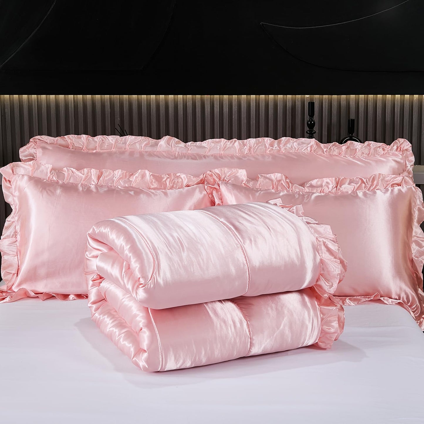 Comforter Silk Beddings - Luxury Silky Body Pillow Cover Ruffle