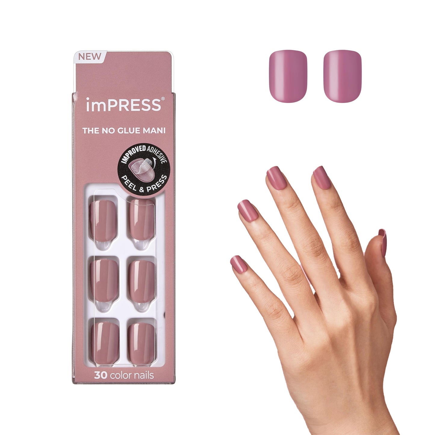 KISS imPRESS No Glue Mani Press On Nails, Short Size Squoval Shape, Includes 30 Nails