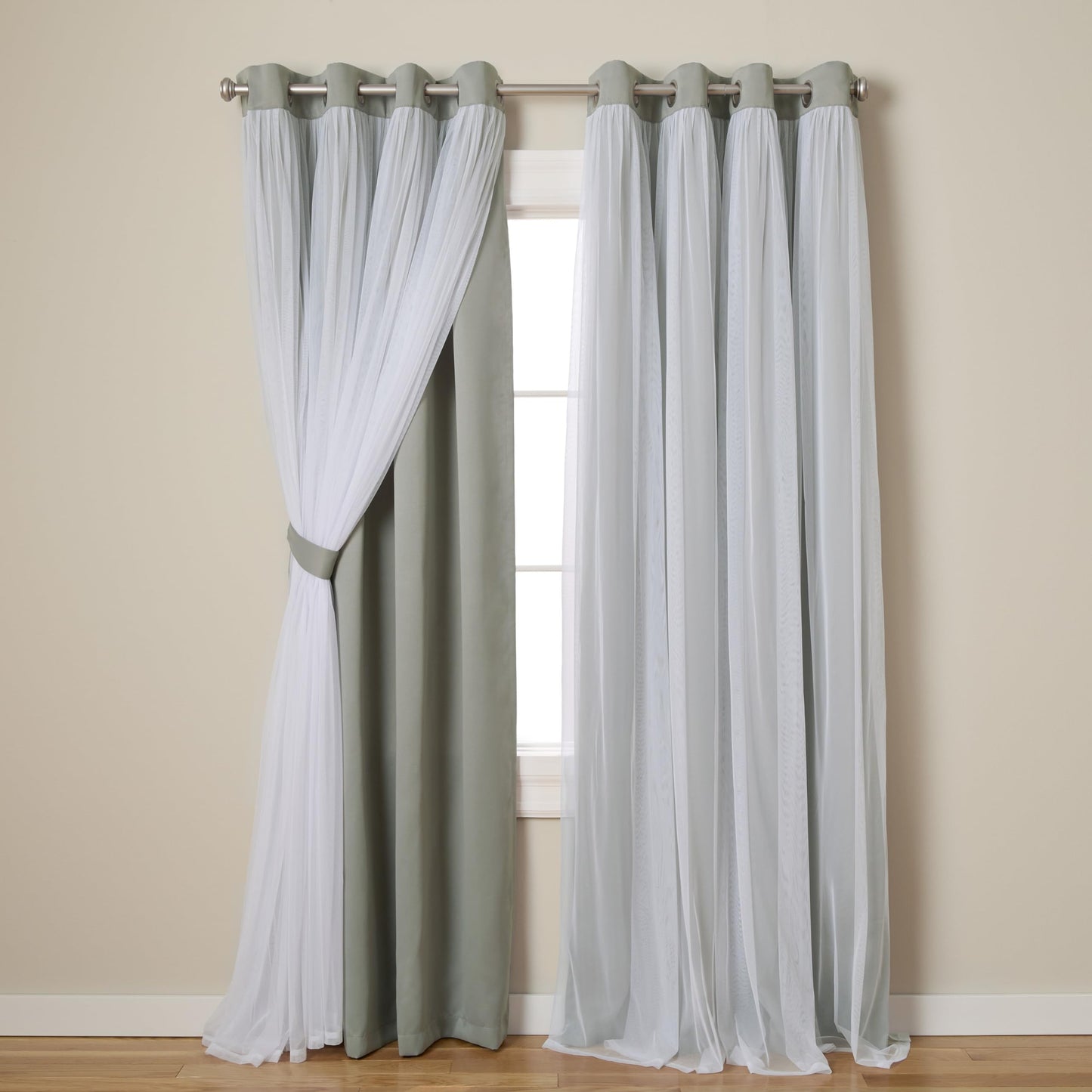 Exclusive Home Catarina Layered Solid Room Darkening Blackout and Sheer Grommet Curtain Panel