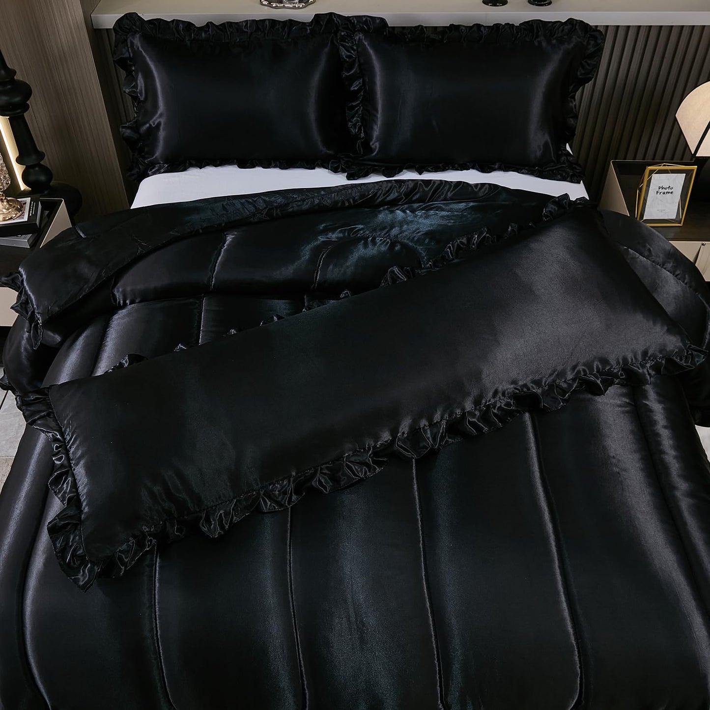 Comforter Silk Beddings - Luxury Silky Body Pillow Cover Ruffle