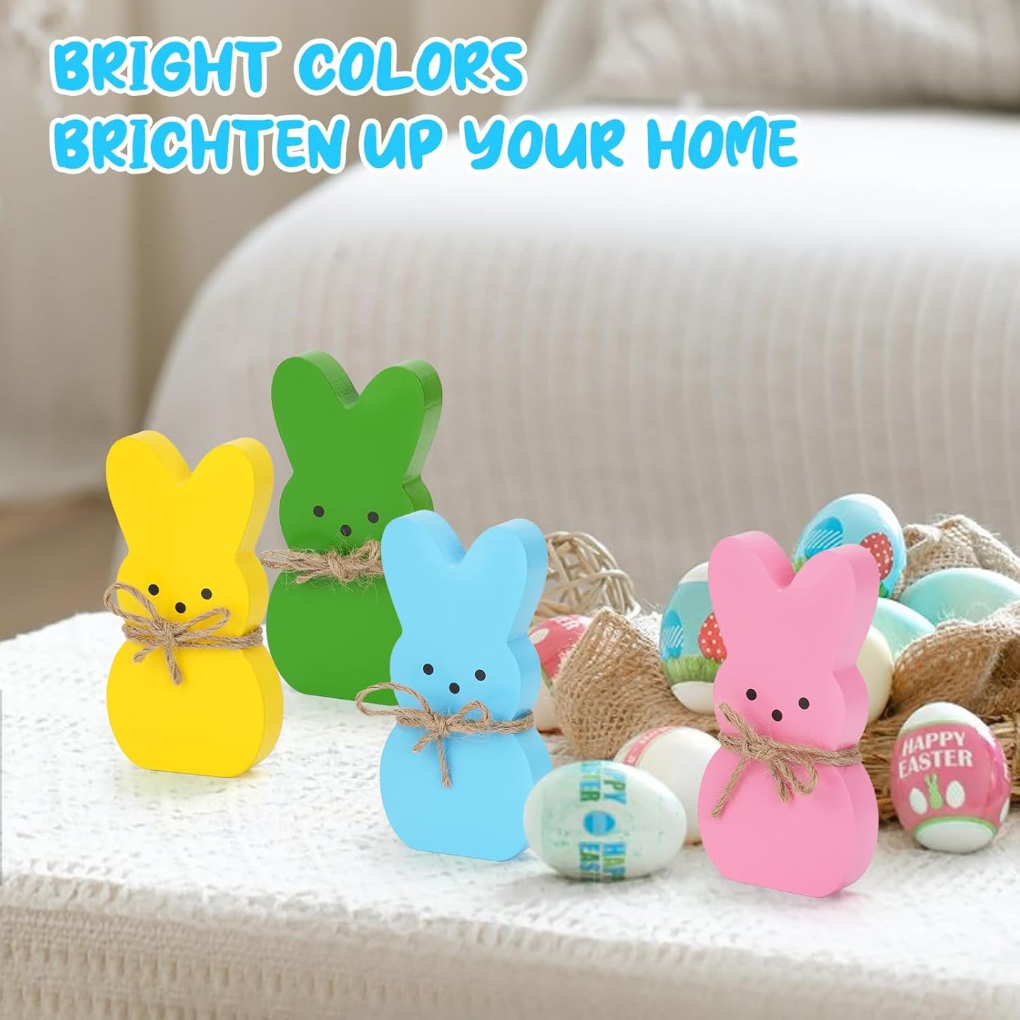 Easter Decor, 4 Pcs Bunny Table Decorations Wooden Spring Signs for Home