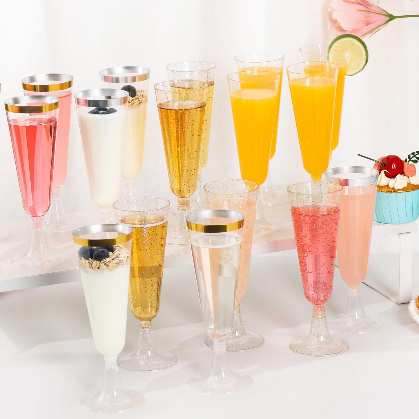 Champagne Flutes Plastic 100 Pack Disposable Mimosa Glasses