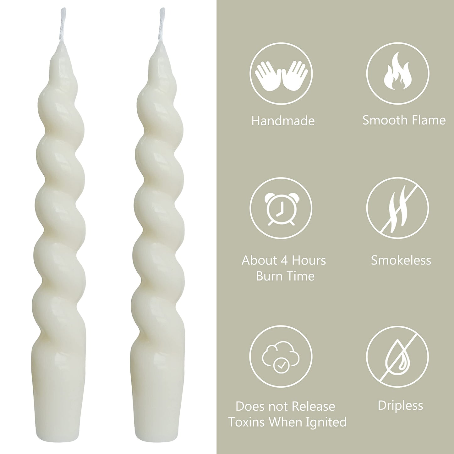 Spiral Taper Candles – Handmade & Unscented (Set of 2) 7.5"