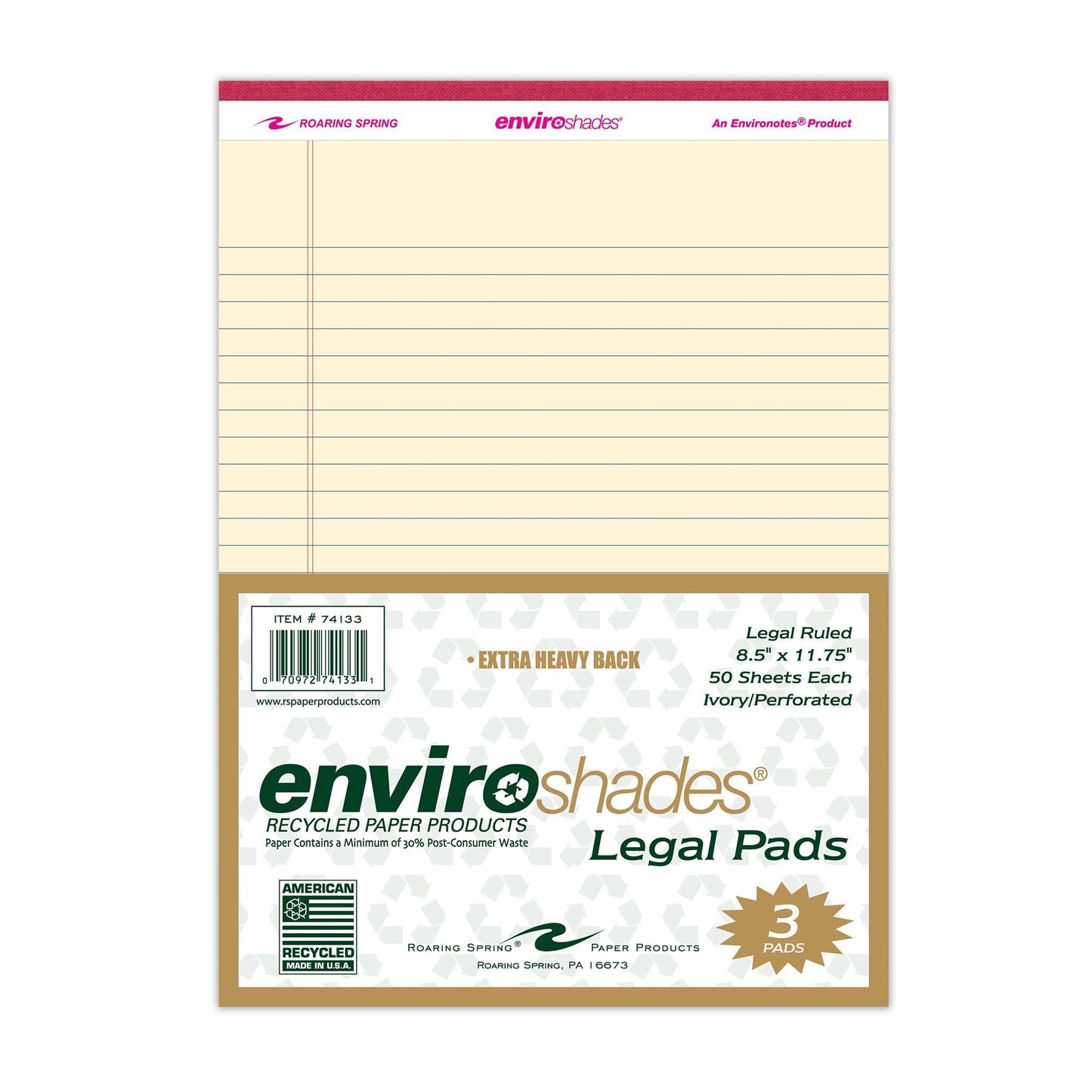 Recycled Legal Pads, 3 Pack, 8.5" x 11.75" 50 Sheets