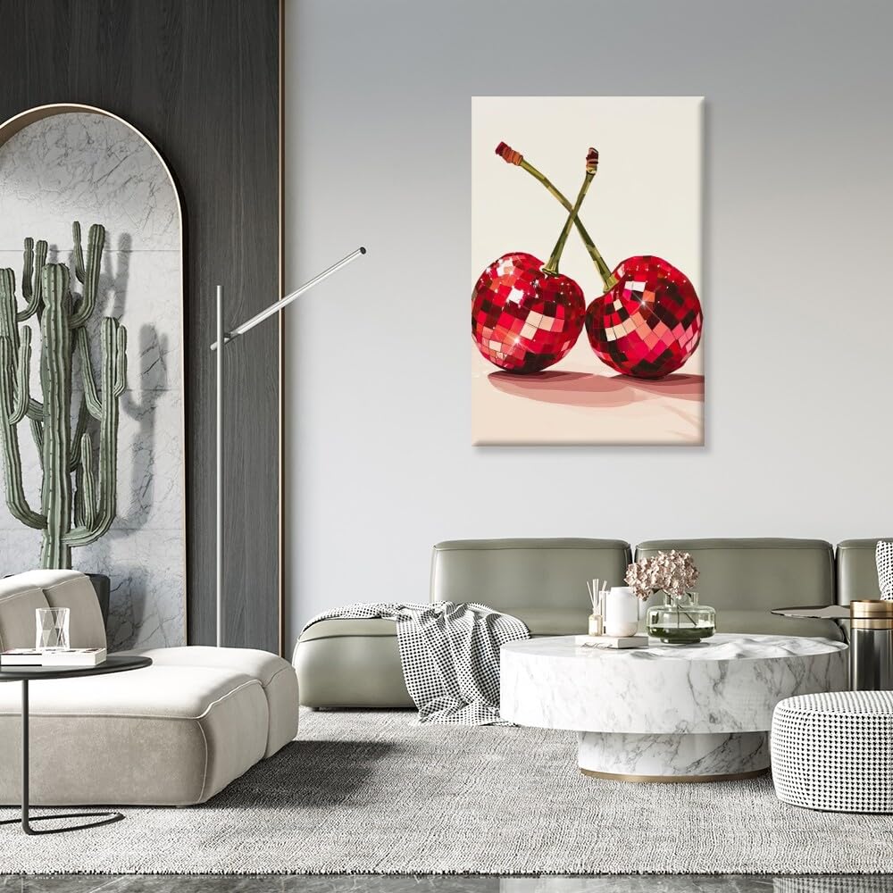 Disco Ball Fruits Canvas Print – Trendy Glam Wall Art