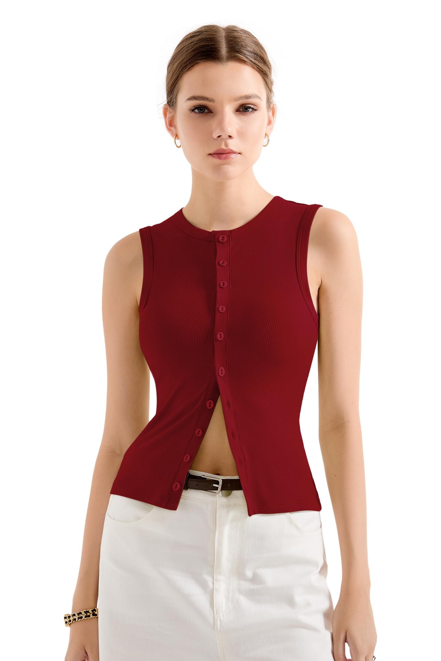 Women Button Down Tops Ribbed Sexy Vest Y2K Tank Tops