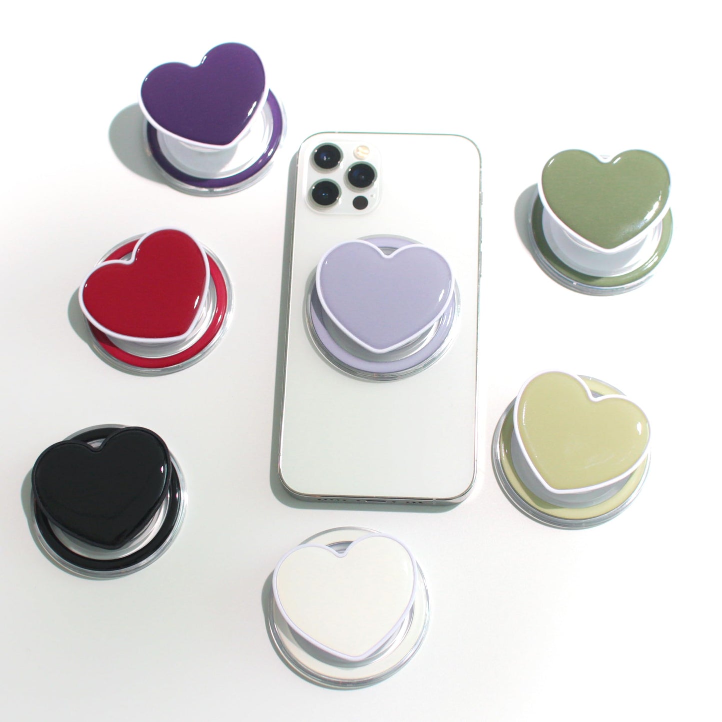 Cute Solid Color Heart Shape Collapsible Mobile Phone Grip Stand Holder for Smartphone Tablet Cell Phone Accessory