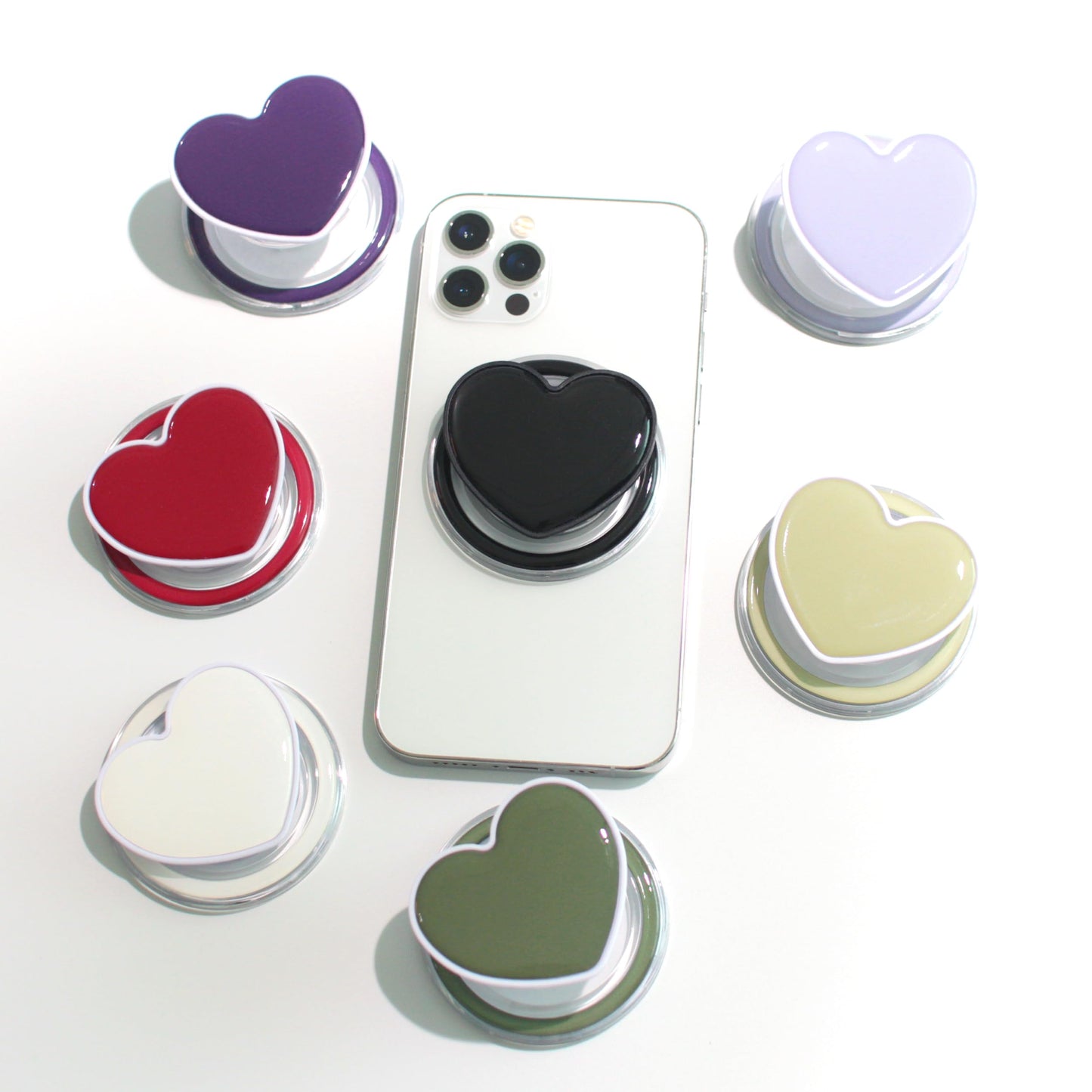 Cute Solid Color Heart Shape Collapsible Mobile Phone Grip Stand Holder for Smartphone Tablet Cell Phone Accessory