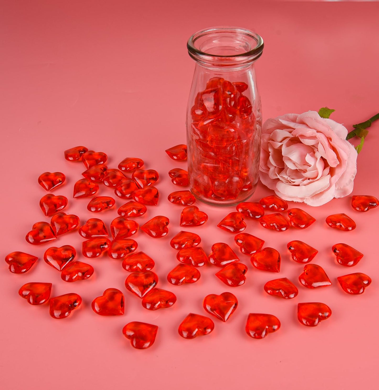 Red and Pink Acrylic Heart Shaped Gems for Valentine's Day and Wedding Decorations 210-Piece