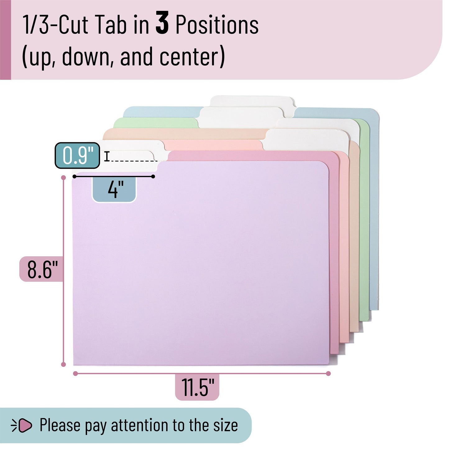 Pastel Colored Poly File Folders, 1/3 Cut Tab, 6 Pack, Letter Size, File Folders