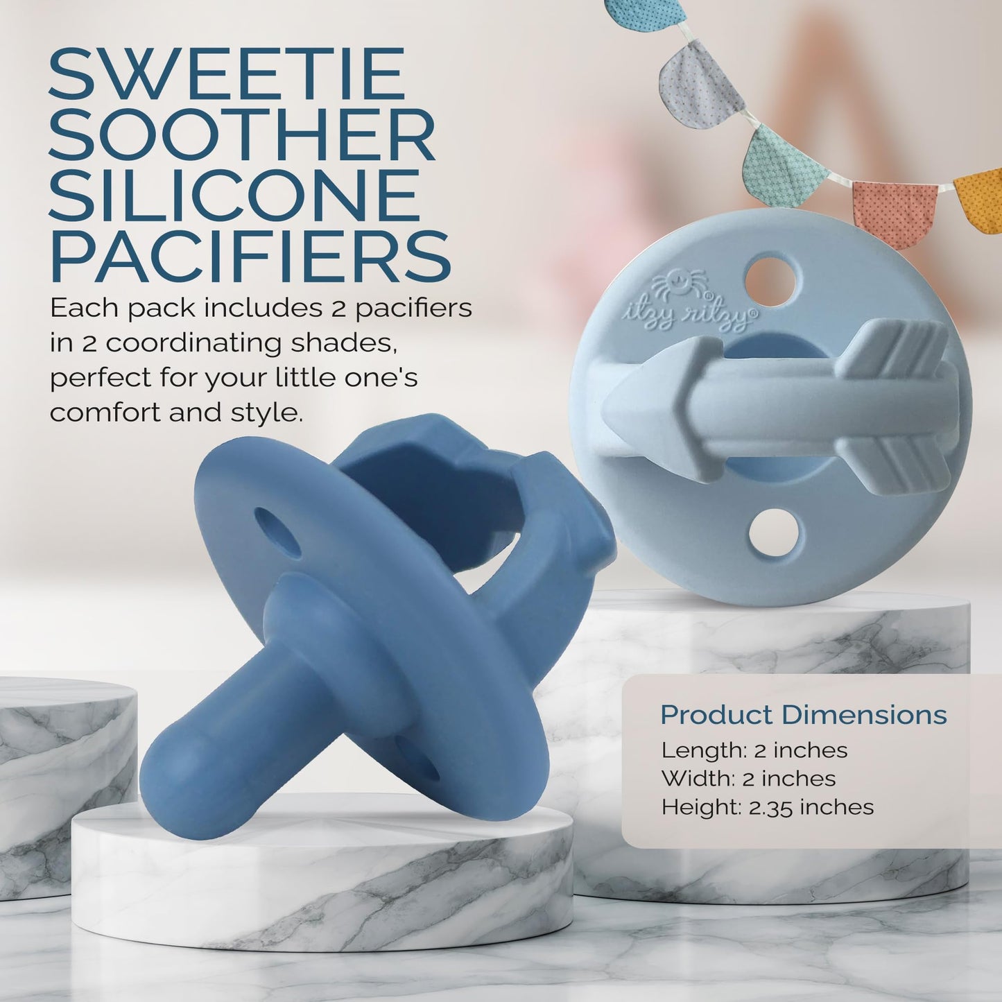 Silicone Pacifiers for Newborn - Sweetie Soother Pacifiers Feature Collapsible Handle & Two Air Holes for Added Safety