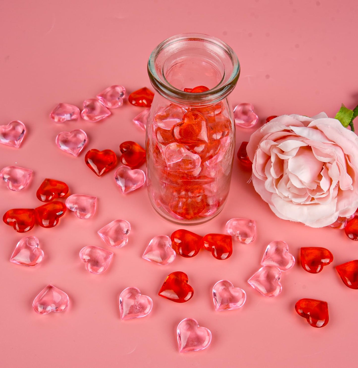 Red and Pink Acrylic Heart Shaped Gems for Valentine's Day and Wedding Decorations 210-Piece