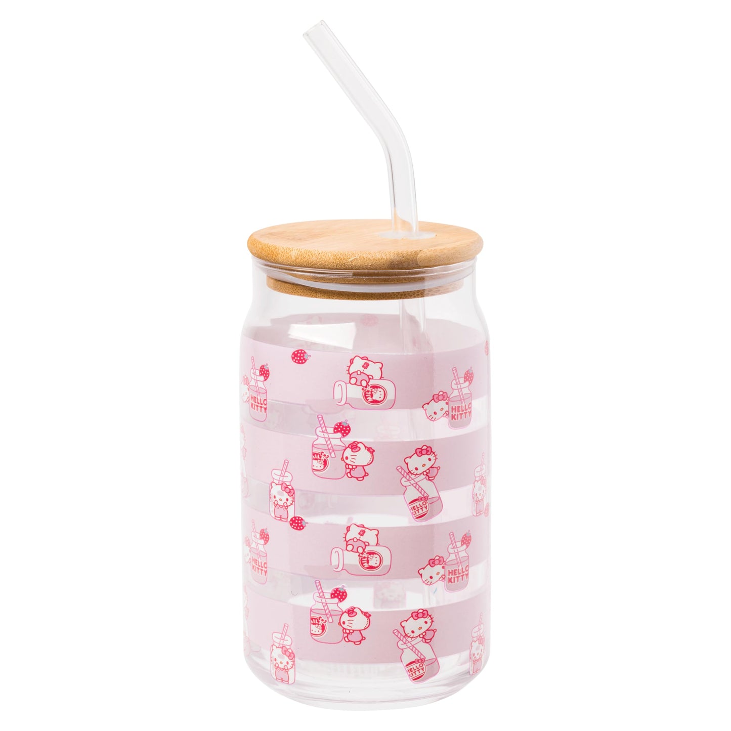 Sanrio Glass Jar Tumbler with Bamboo Lid and Glass Straw, 16 Ounces