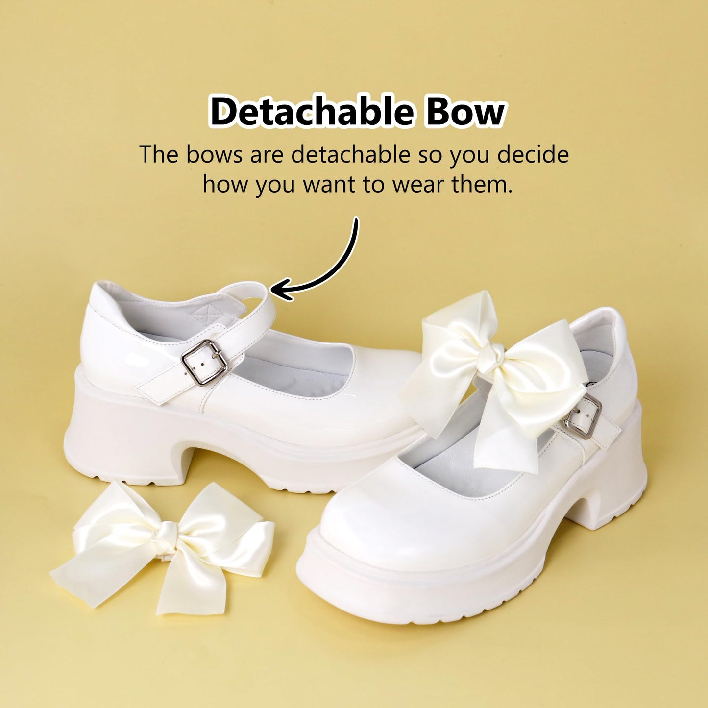 Women's Mary Janes Platform - Chunky Block Heels Ankle Strap Gothic Lolita Oxfords Detachable Bow Classic Comfortable