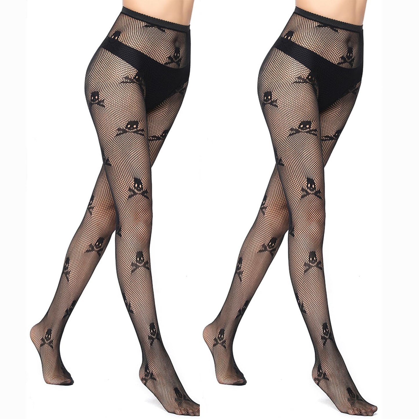 Women's Patterened Fishnet Tights - 2pcs High Waist Floral Fishnet Stocking