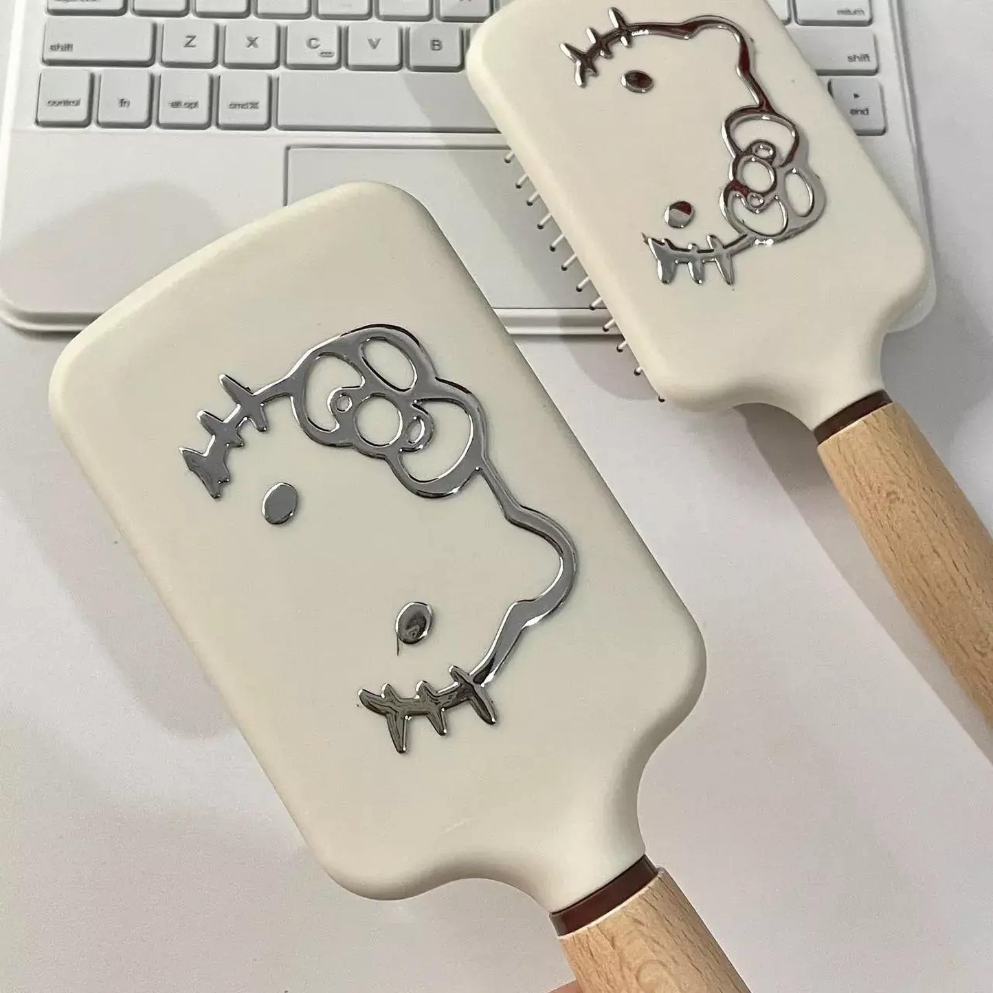 Cute Hello Kitty Hair Brush - Wooden Handle Friendly Massage Scalp Brush