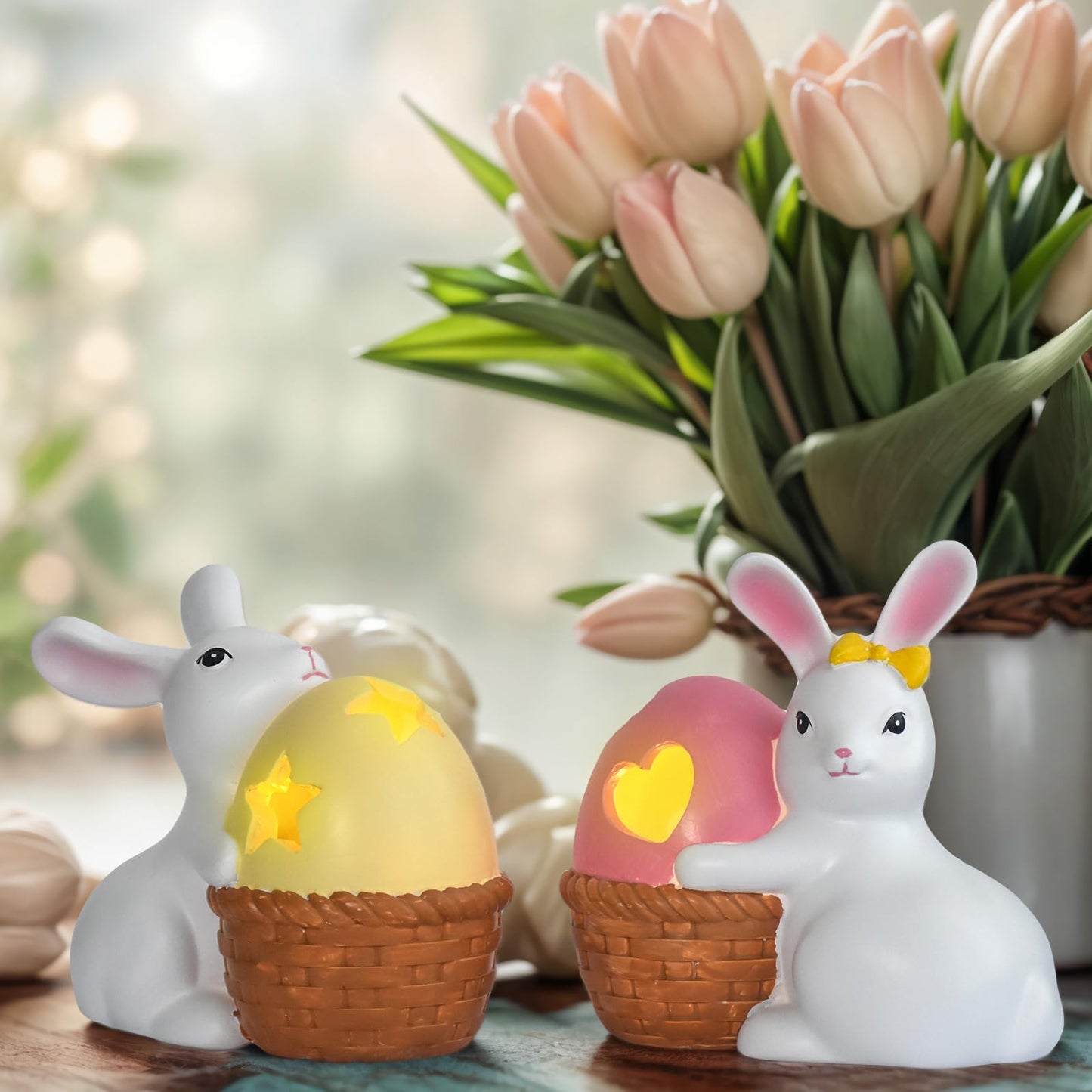 Easter Bunny Figurines Mantel Decor Resin 6Pcs Rabbit Statue Set Table Centerpiece Decorations 2.5 * 1.5 * 3 inch