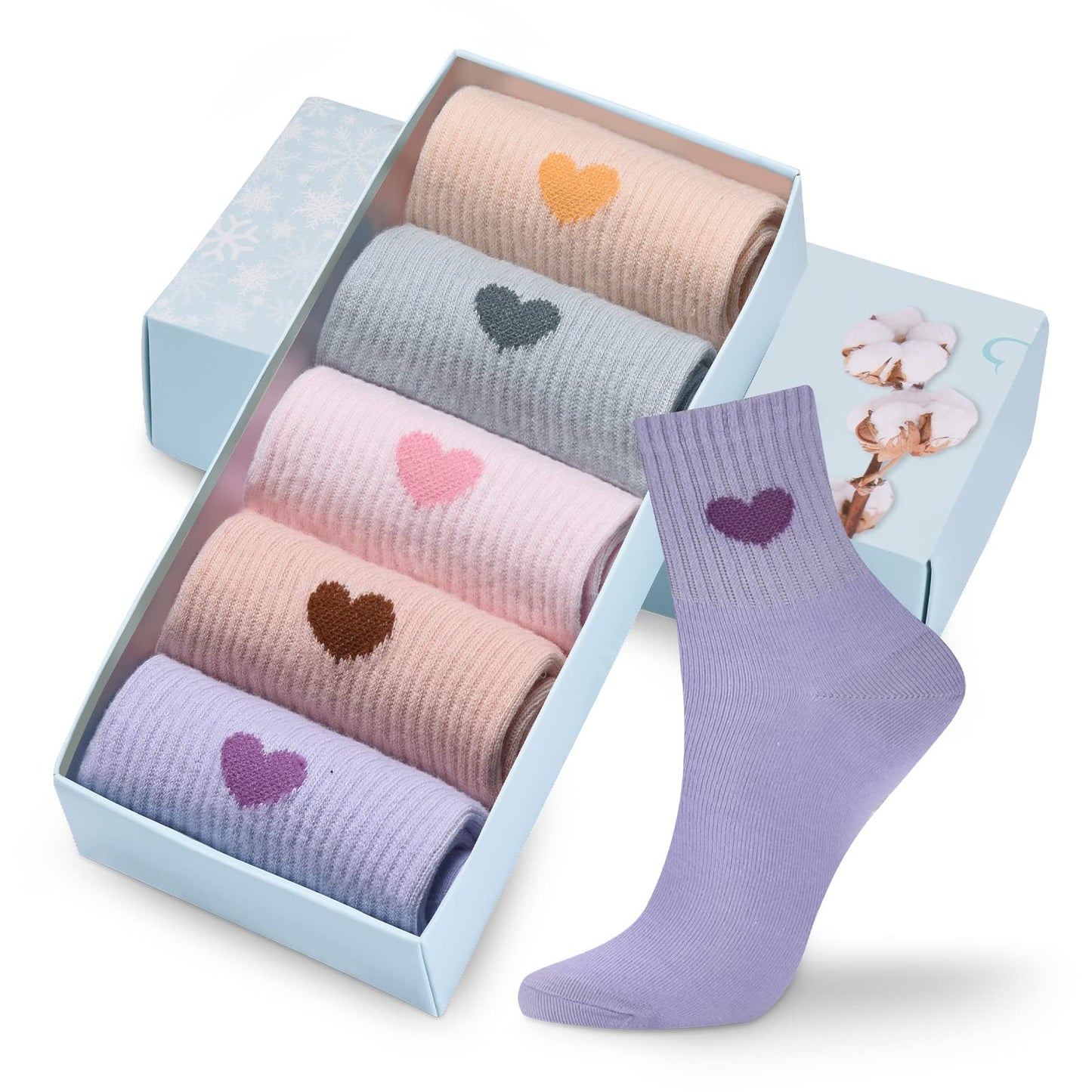 Women's Crew Socks Ankle High Cotton Fun Cute Athletic Running Socks(5-Pairs With Present Box)