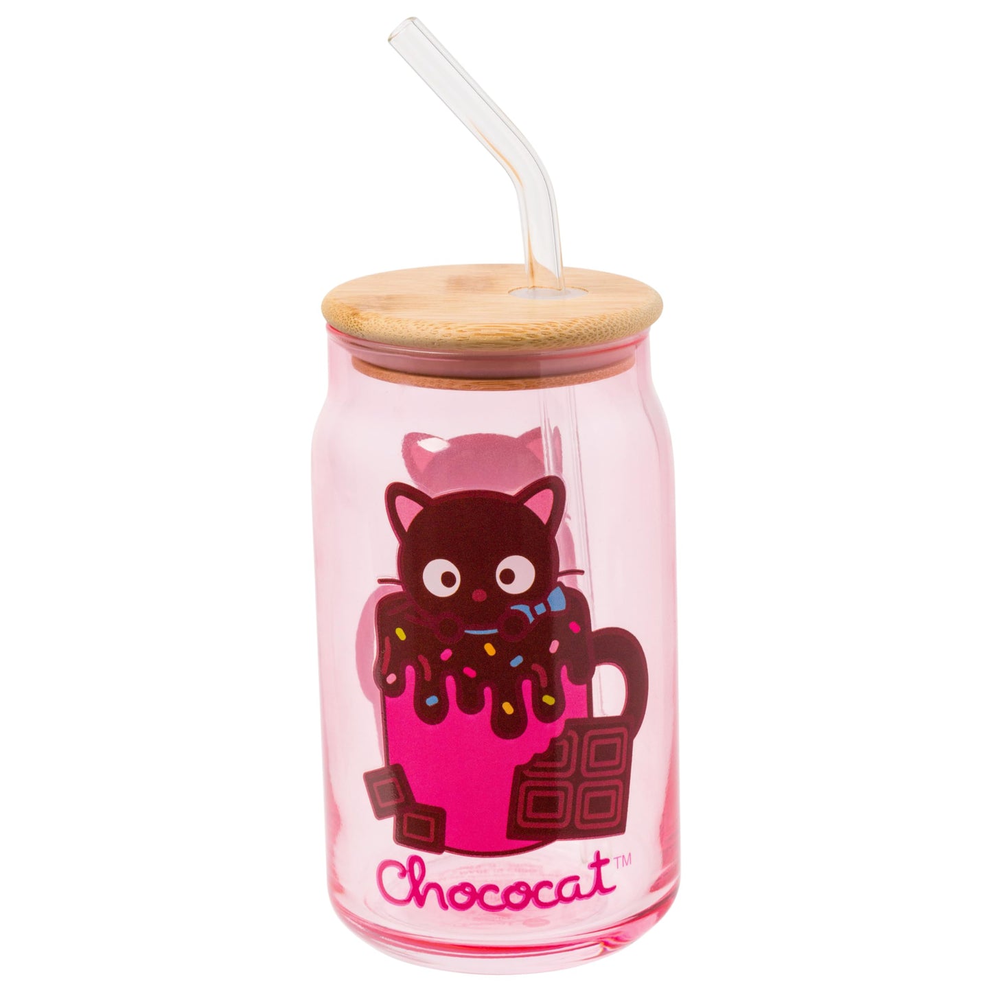 Sanrio Glass Jar Tumbler with Bamboo Lid and Glass Straw, 16 Ounces