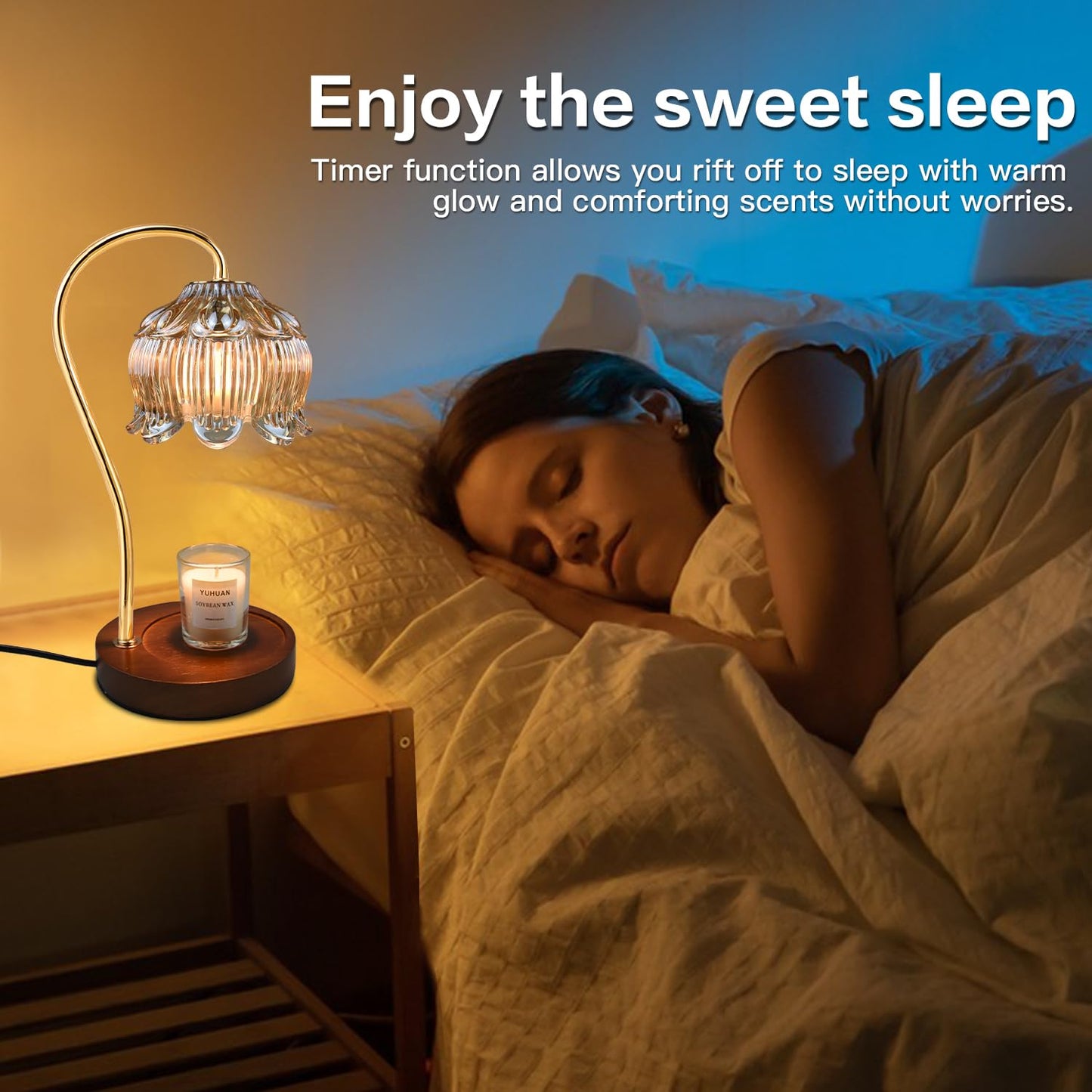 Dimmable Flower Candle Warmer Lamp with Timer & 4Bulbs