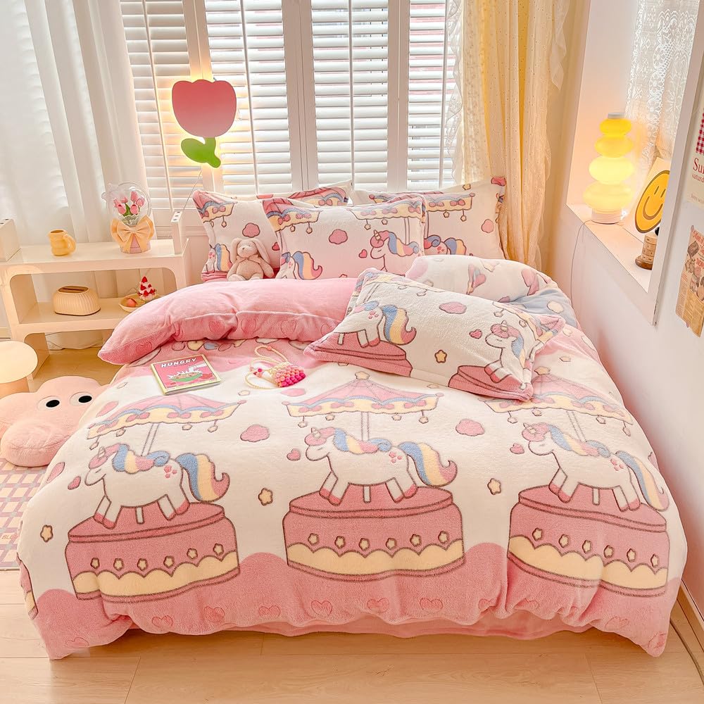 Kawaii Twin Duvet Cover Set – Soft Reversible Bedding with Fluffy Comforter Cover