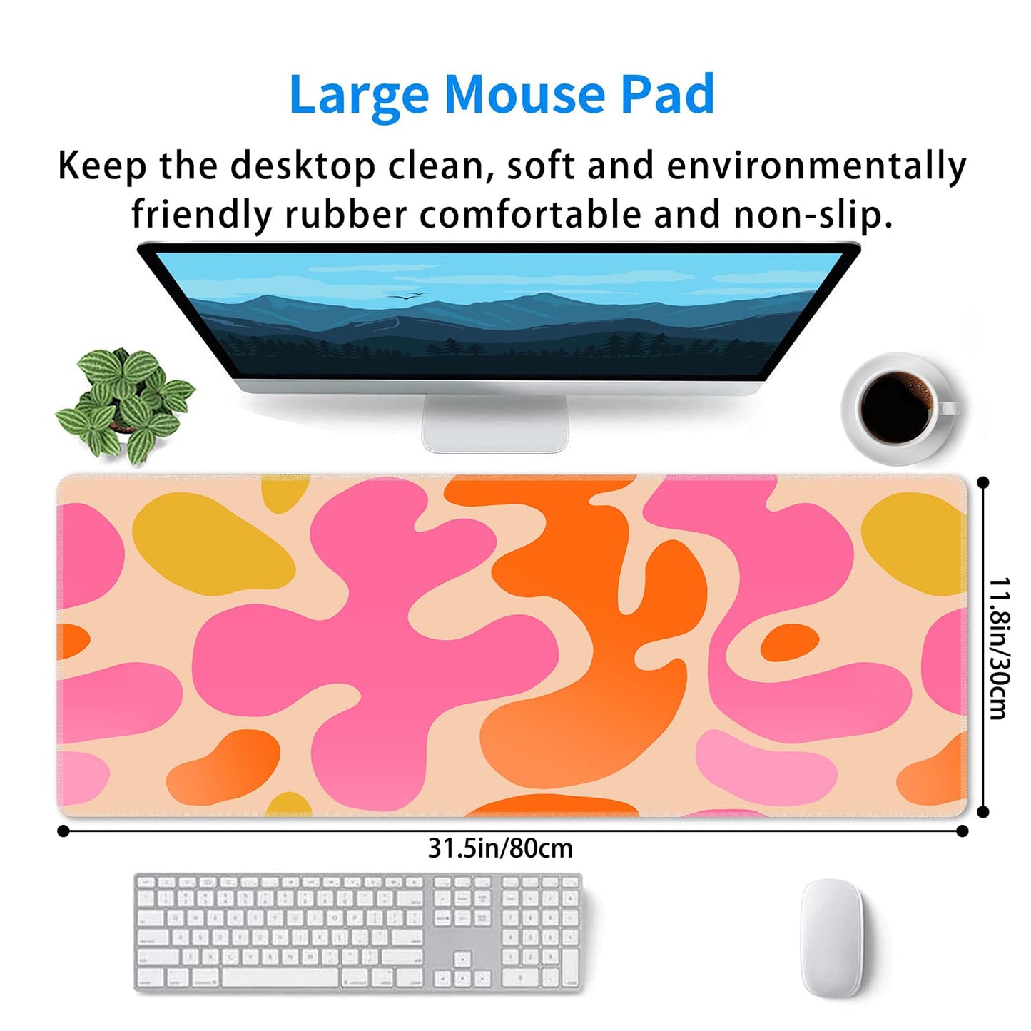 Desk Mat Modern Abstract Cute Large Mouse Pad XL 31.5x11.8in 3mm Non-Slip Rubber Base