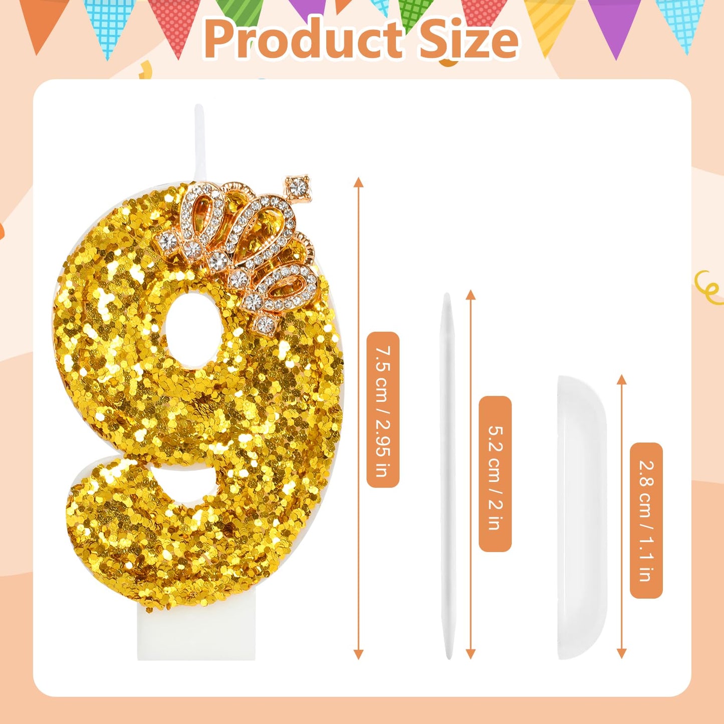 Glitter Birthday Number Candles, Crown Birthday Candles for Cake