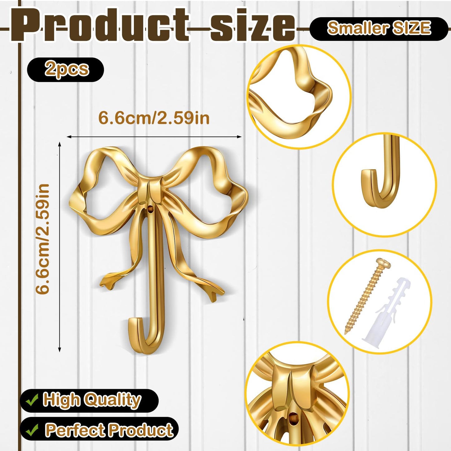 Gold Bow Knot Hooks Brass Bow Wall Door Hanger Towel