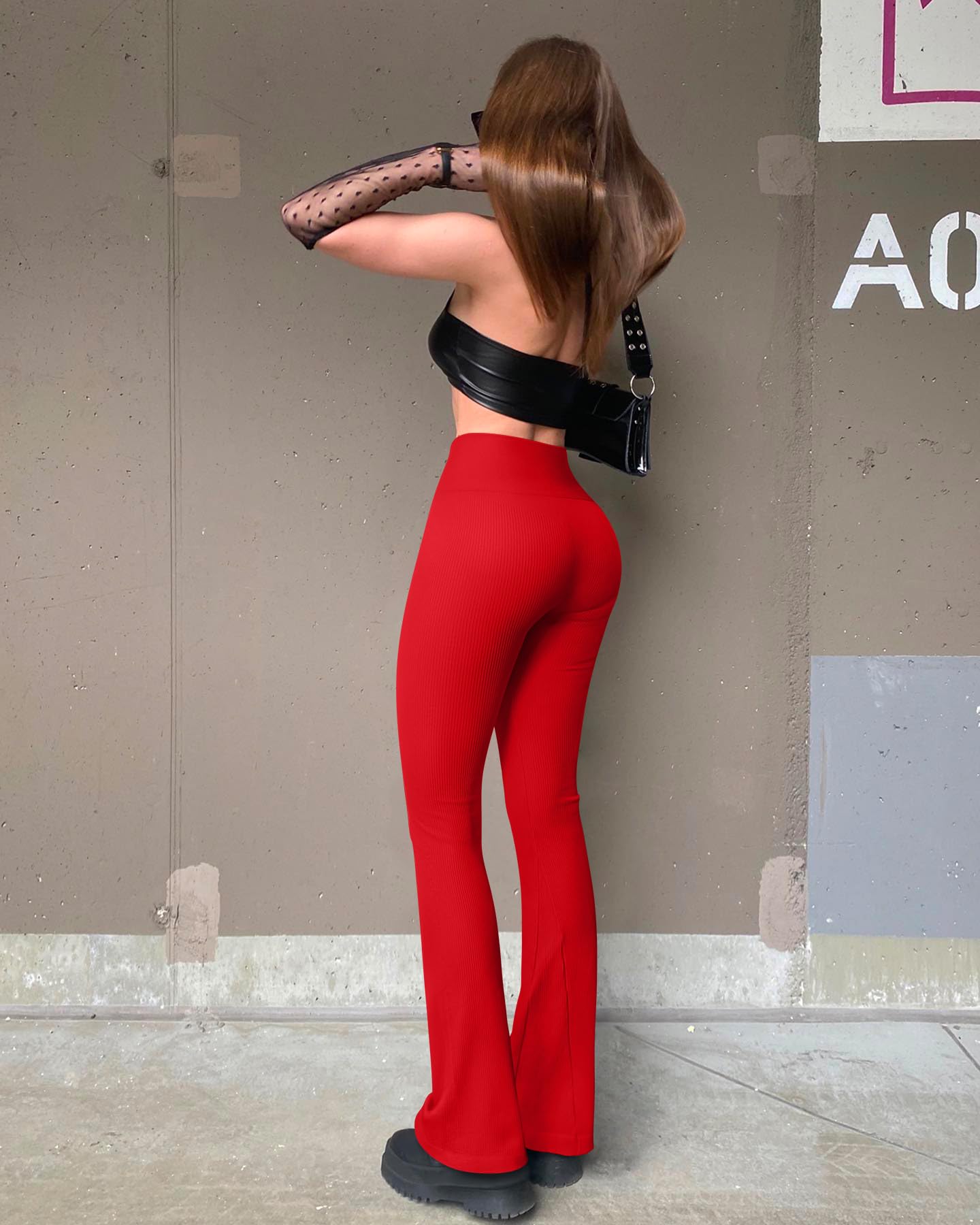 Women's 2 Piece Yoga Pants Ribbed Seamless Workout High Waist Bell Bottoms Flare Leggings