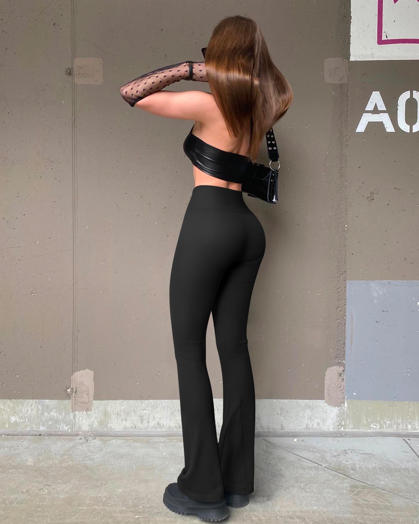 Women's 2 Piece Yoga Pants Ribbed Seamless Workout High Waist Bell Bottoms Flare Leggings