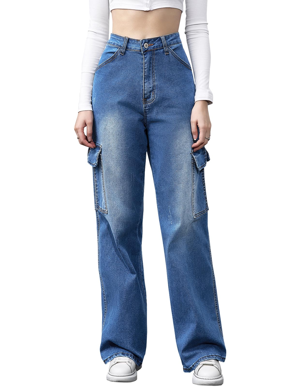 Y2K High-Waisted Baggy Jeans – Stretch Wide-Leg Denim