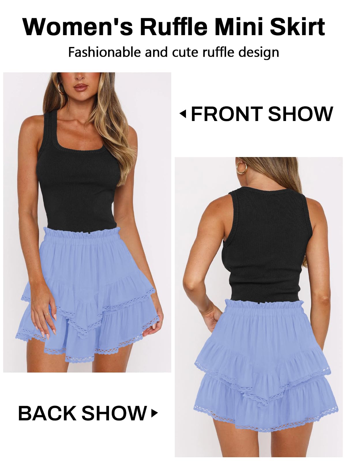 Women's High Waist Ruffle Mini Skirt Lace Trim Flowy Shorts