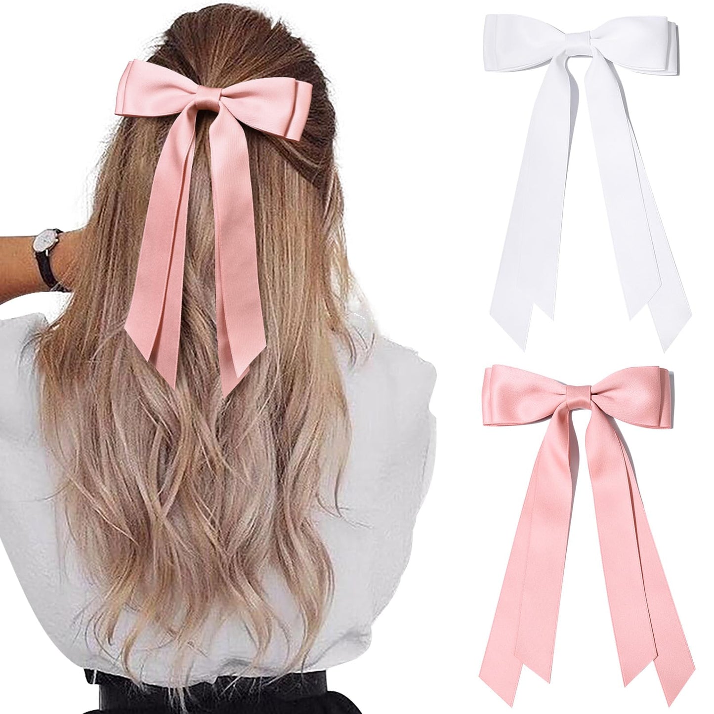 Silky Satin 2PCS Hair Bows Hair Clip - Holder Accessories Slides Metal Clips Hair Bow