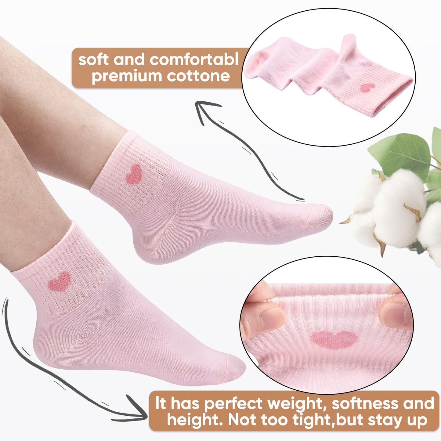 Women's Crew Socks Ankle High Cotton Fun Cute Athletic Running Socks(5-Pairs With Present Box)