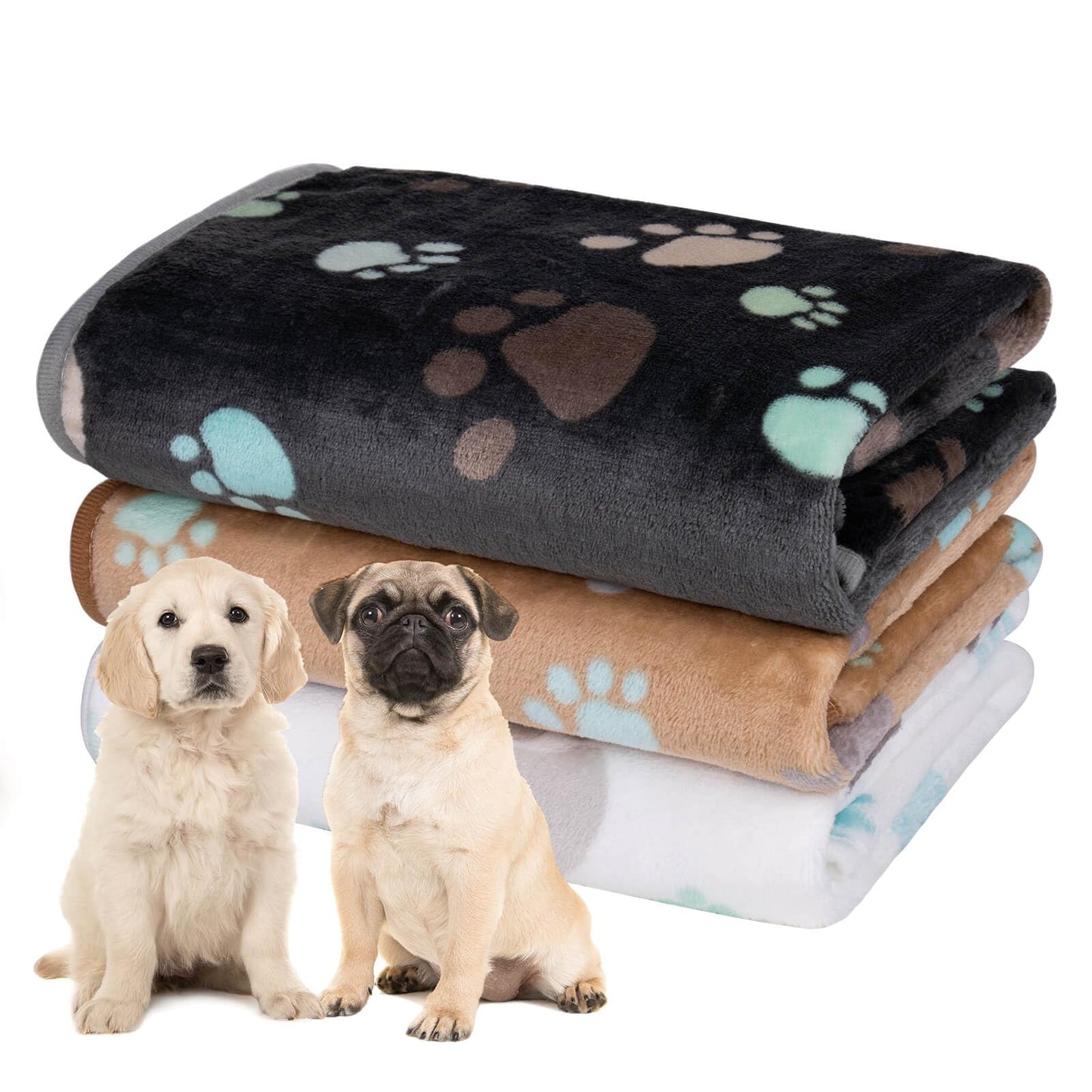 Soft Fluffy Fleece Blanket for Small, Medium and Large Dogs - Paw Print Pink Pet Blanket