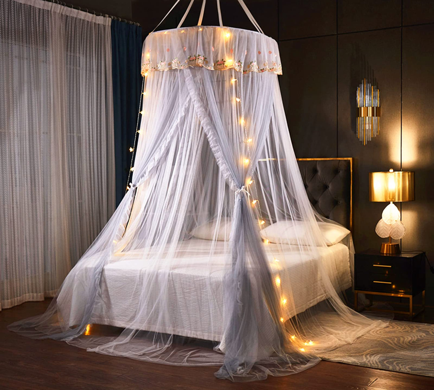 Princess Bed Canopy Bed Canopy Curtain- Double Layer Sheer Mesh Dome Bed Curtain