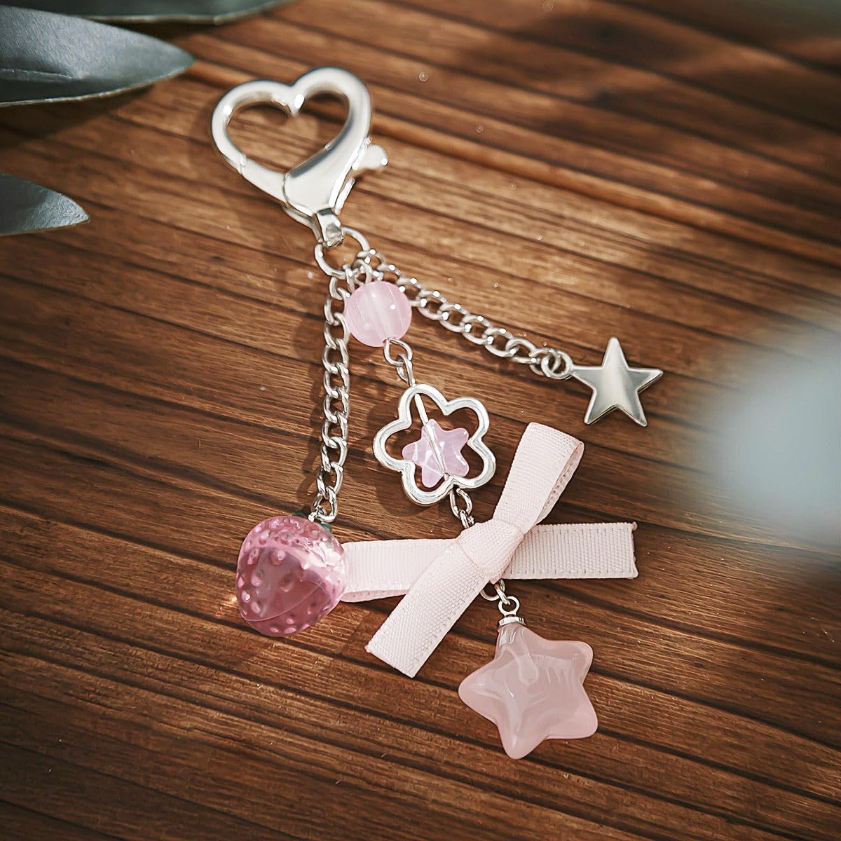 Cute Coquette Aesthetic Y2K Kawaii Keychain Strawberry Bow Star Pendants Keyrings