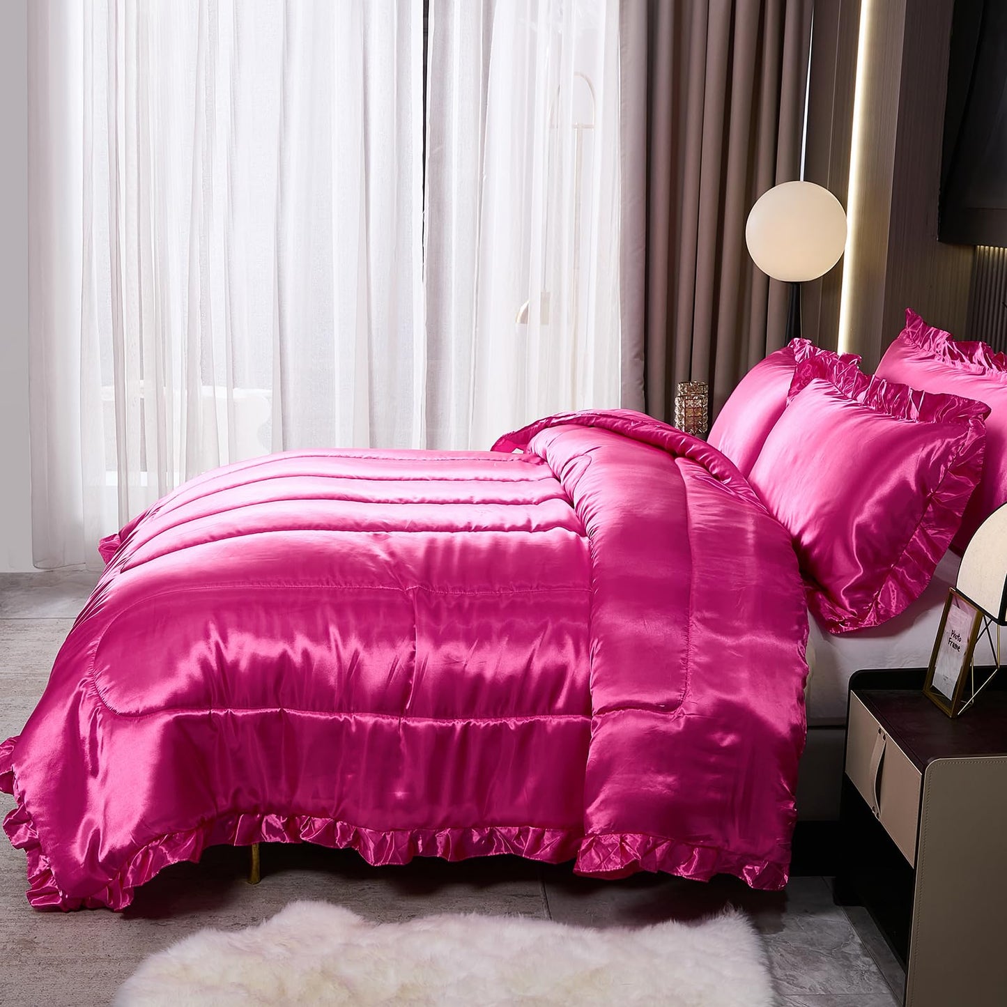 Comforter Silk Beddings - Luxury Silky Body Pillow Cover Ruffle