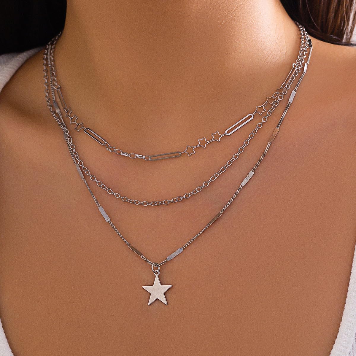 Silver Star Necklace Set