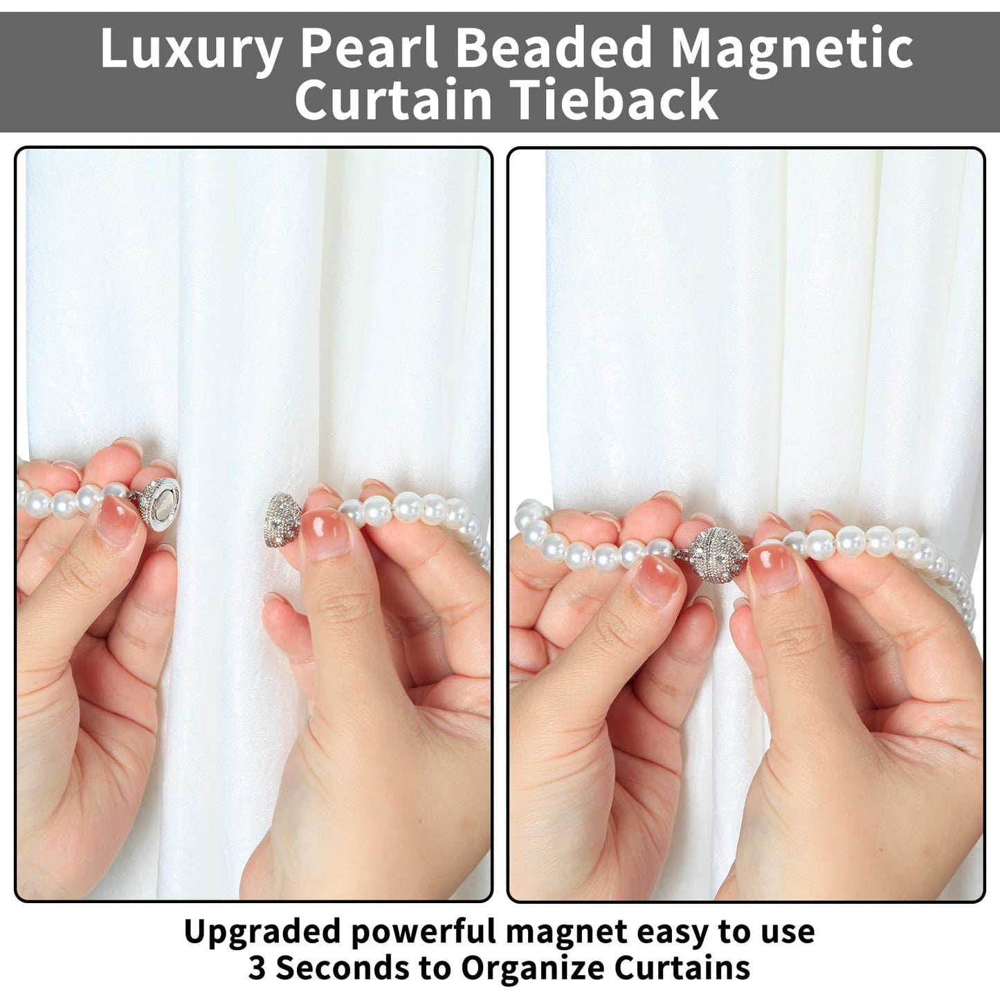 Magnetic Tiebacks for Curtains, 2 Pack Bow Pearl Curtain tiebacks - Curtain Buckle Clips with High-Elastic Spring Wire,Curtain Holders for Curtains