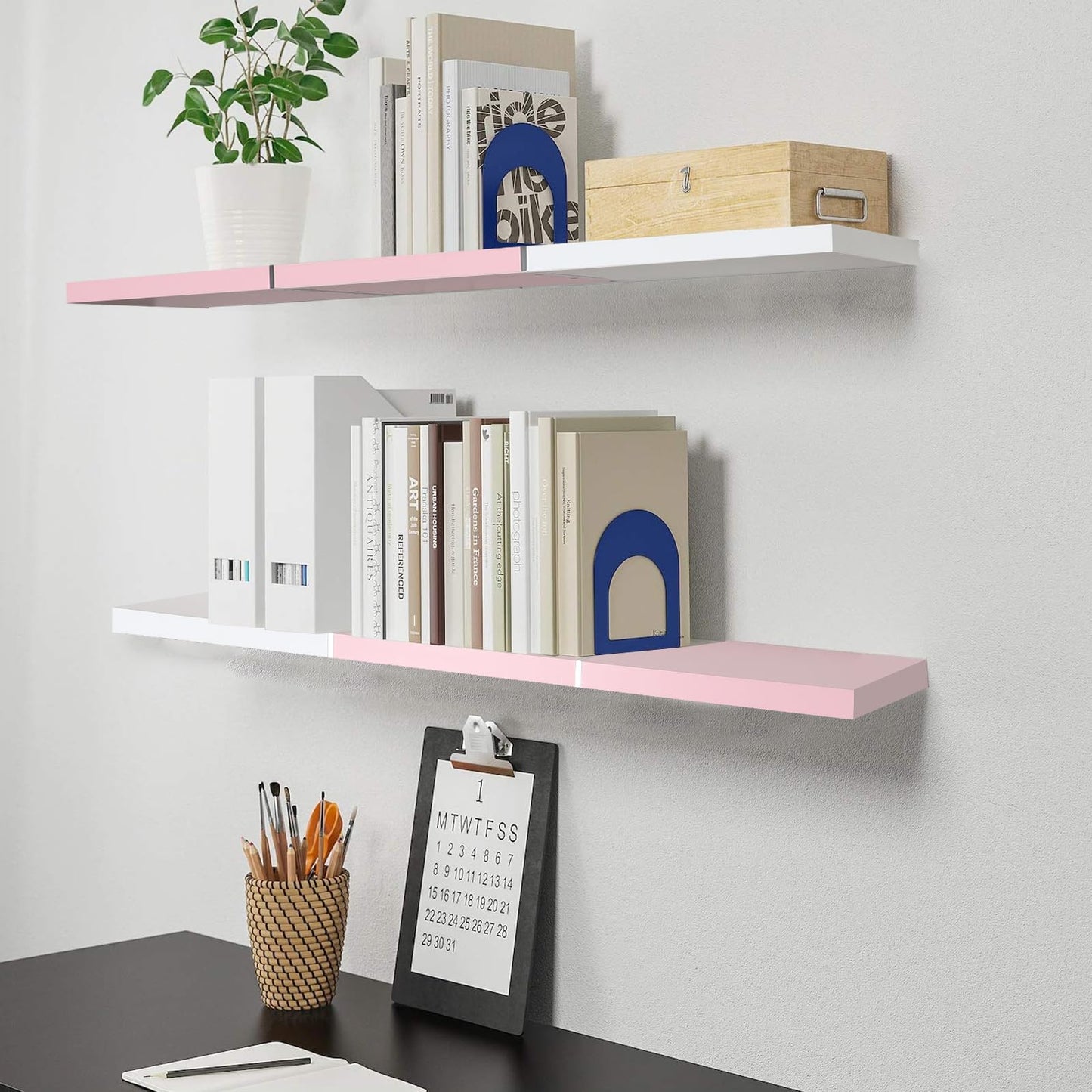 Color-Blocked Floating Shelves – Set of 2 Wall-Mounted Shelves for Bedroom & Living Room Storage 36"