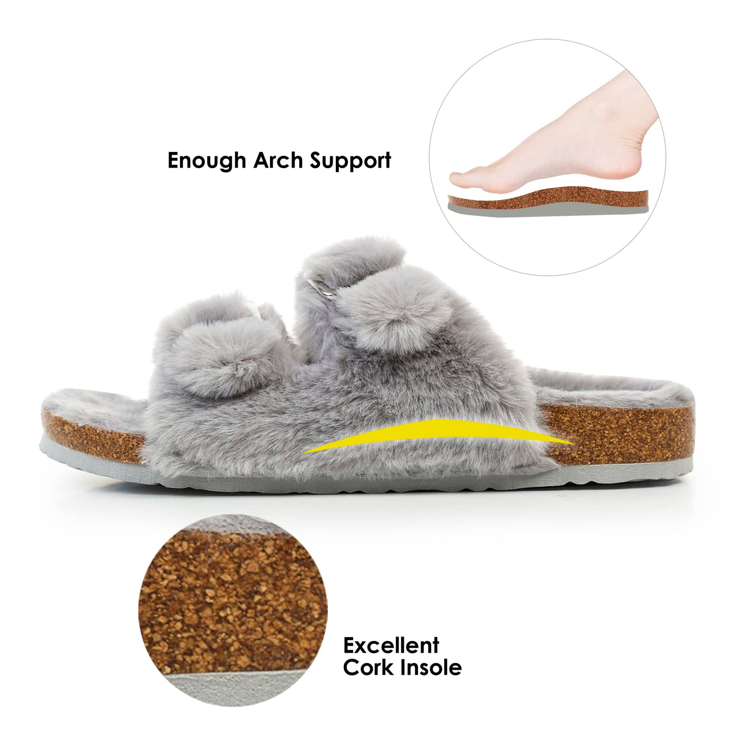 Womens Open Toe Slipper with Cozy Lining, Faux Fur Slide Sandals