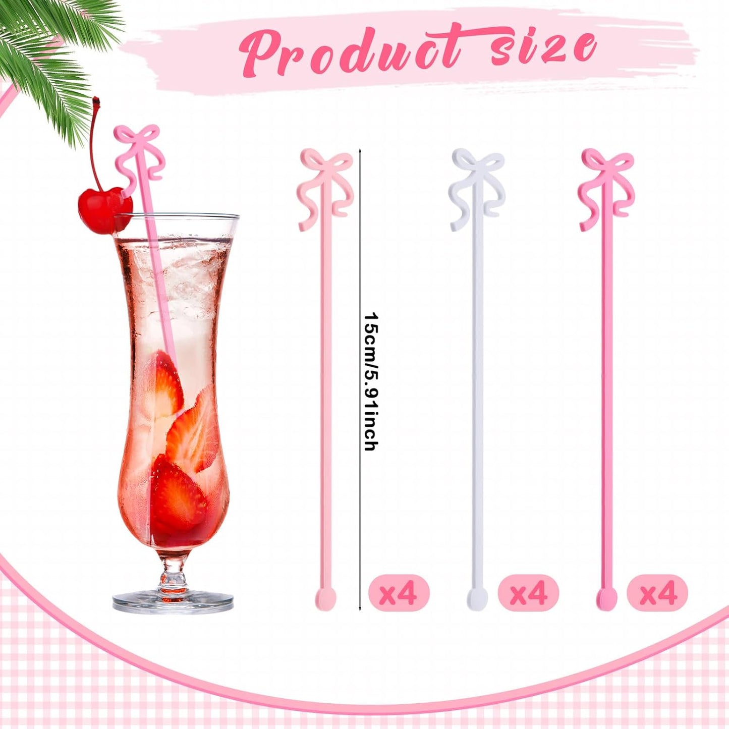 White Pink Bow Drink Stirrers Acrylic Cocktail Stirrers