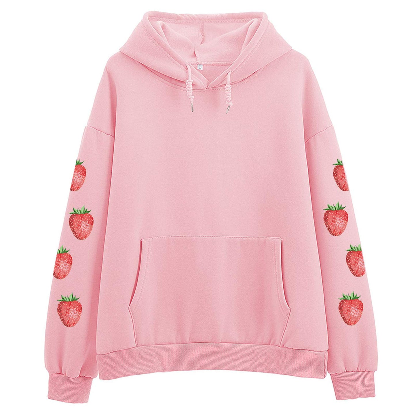 Women's Cute Sweatshirt Strawberry Sleeve Printed Cotton Warm Hoodie with Pocket